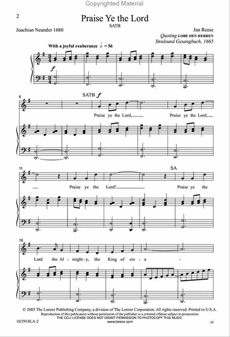 Praise Ye the Lord Praise Ye the Lord 4-Part scores gallery preview page 2