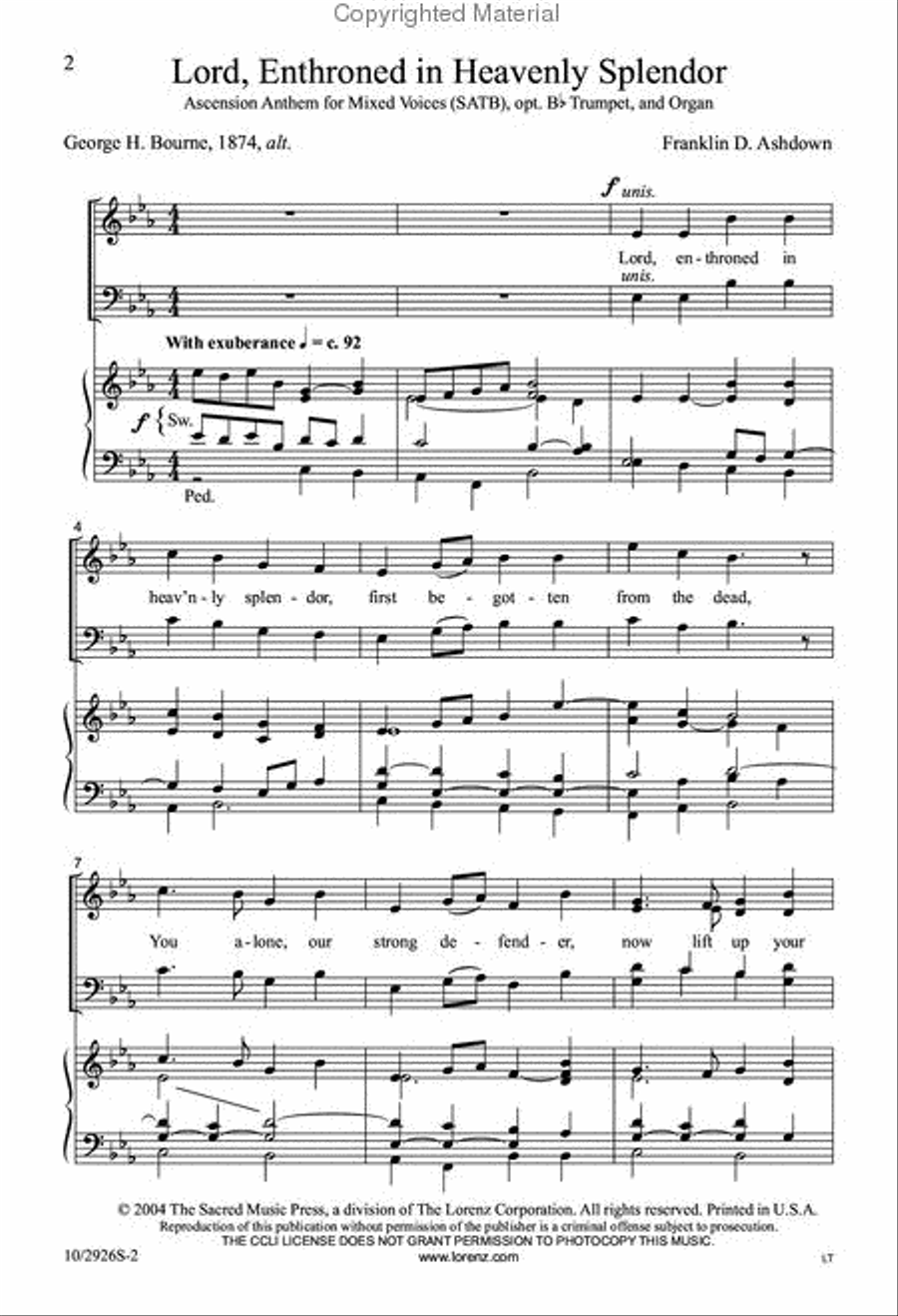 Lord, Enthroned in Heavenly Splendor 4-Part scores gallery preview page 2