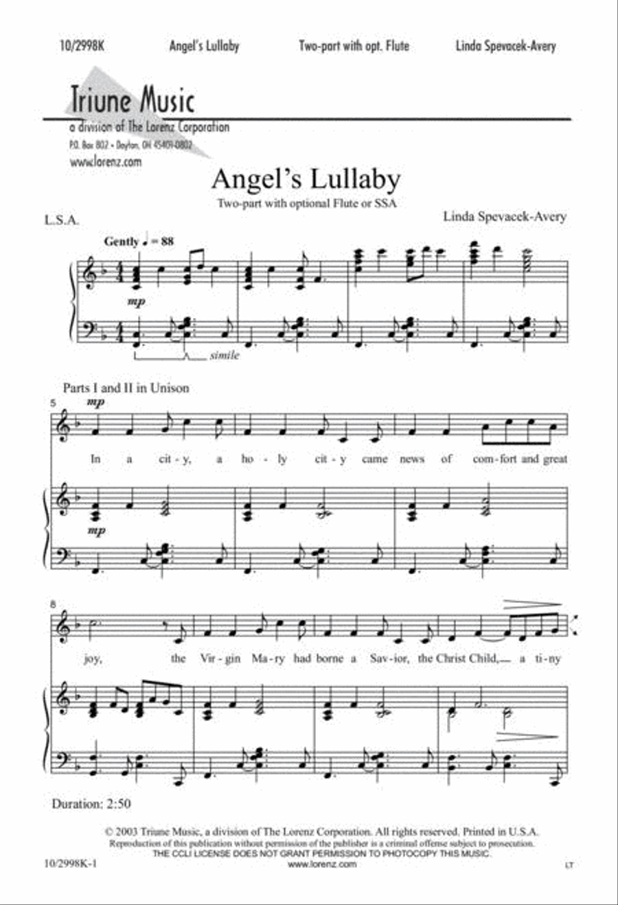 Angels Lullaby Angels Lullaby 2-Part scores gallery preview page 1