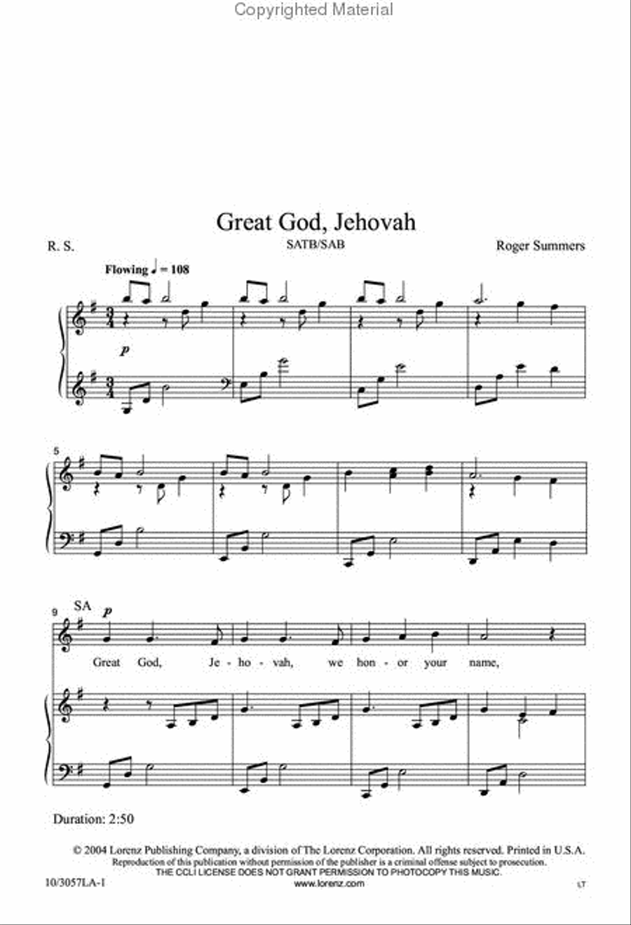 Great God, Jehovah Great God, Jehovah 4-Part scores gallery preview page 2