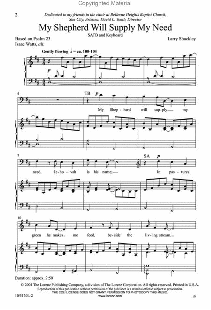 My Shepherd Will Supply My Need 4-Part scores gallery preview page 2
