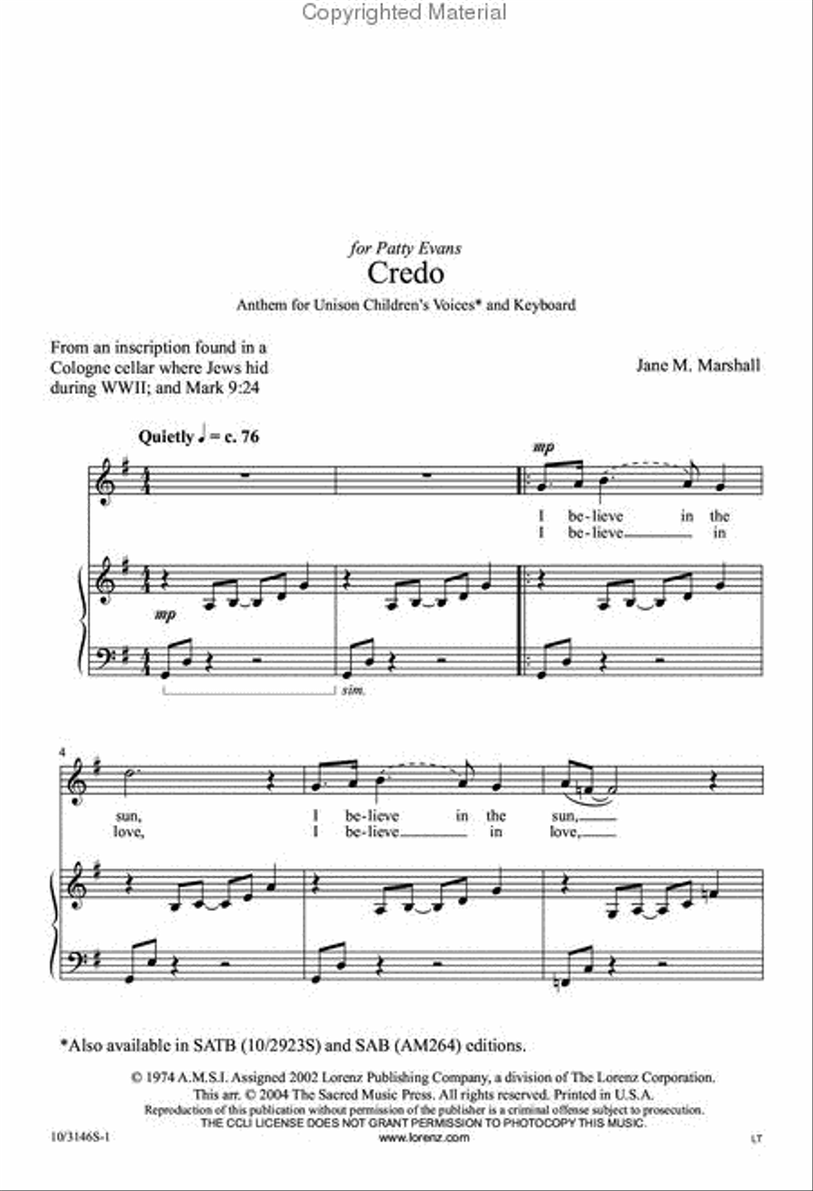 Credo Unison Choir scores gallery preview page 2
