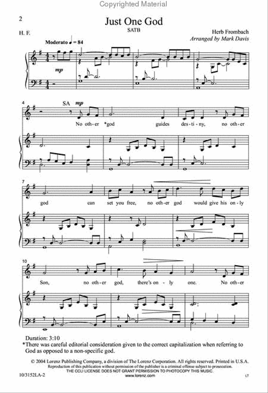 Just One God 4-Part scores gallery preview page 2