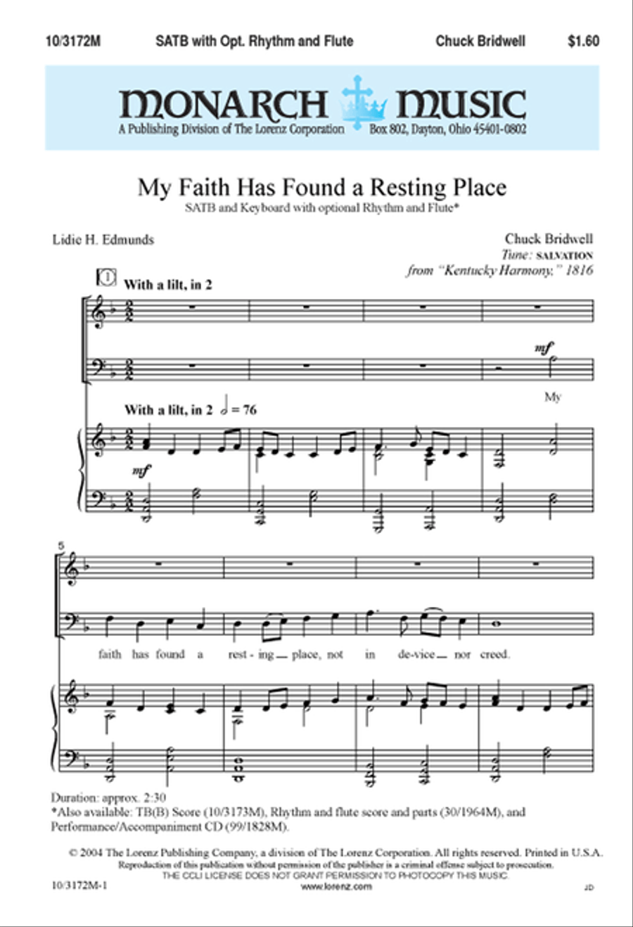 My Faith Has Found a Resting Place 4-Part scores gallery preview page 1