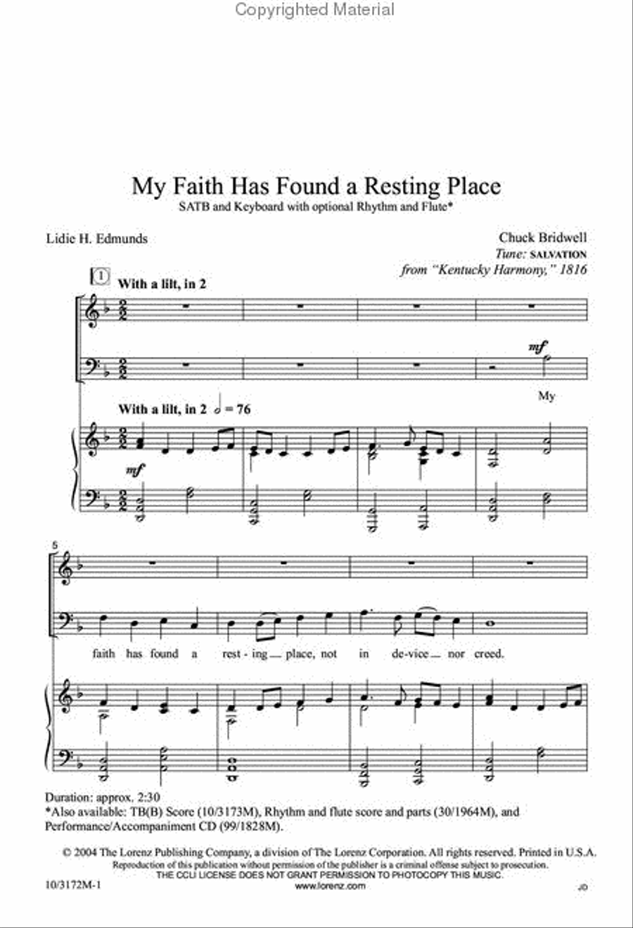 My Faith Has Found a Resting Place 4-Part scores gallery preview page 2