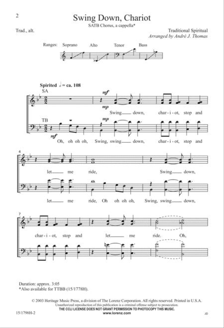 Swing Down, Chariot Swing Down, Chariot 4-Part scores gallery preview page 2