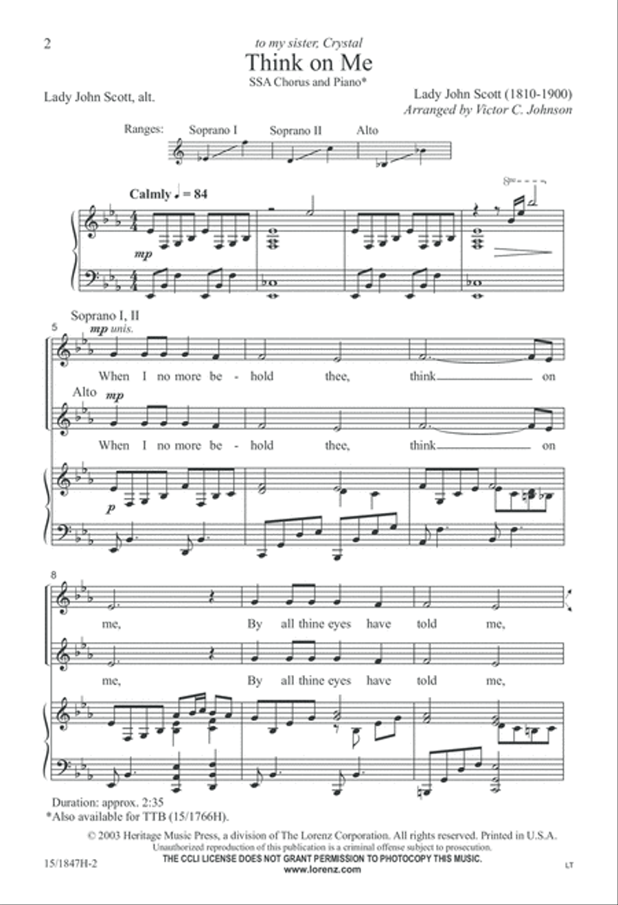 Think on Me Think on Me SSA scores gallery preview page 3