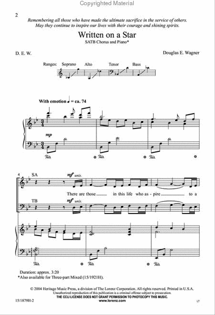 Written on a Star Written on a Star 4-Part scores gallery preview page 2