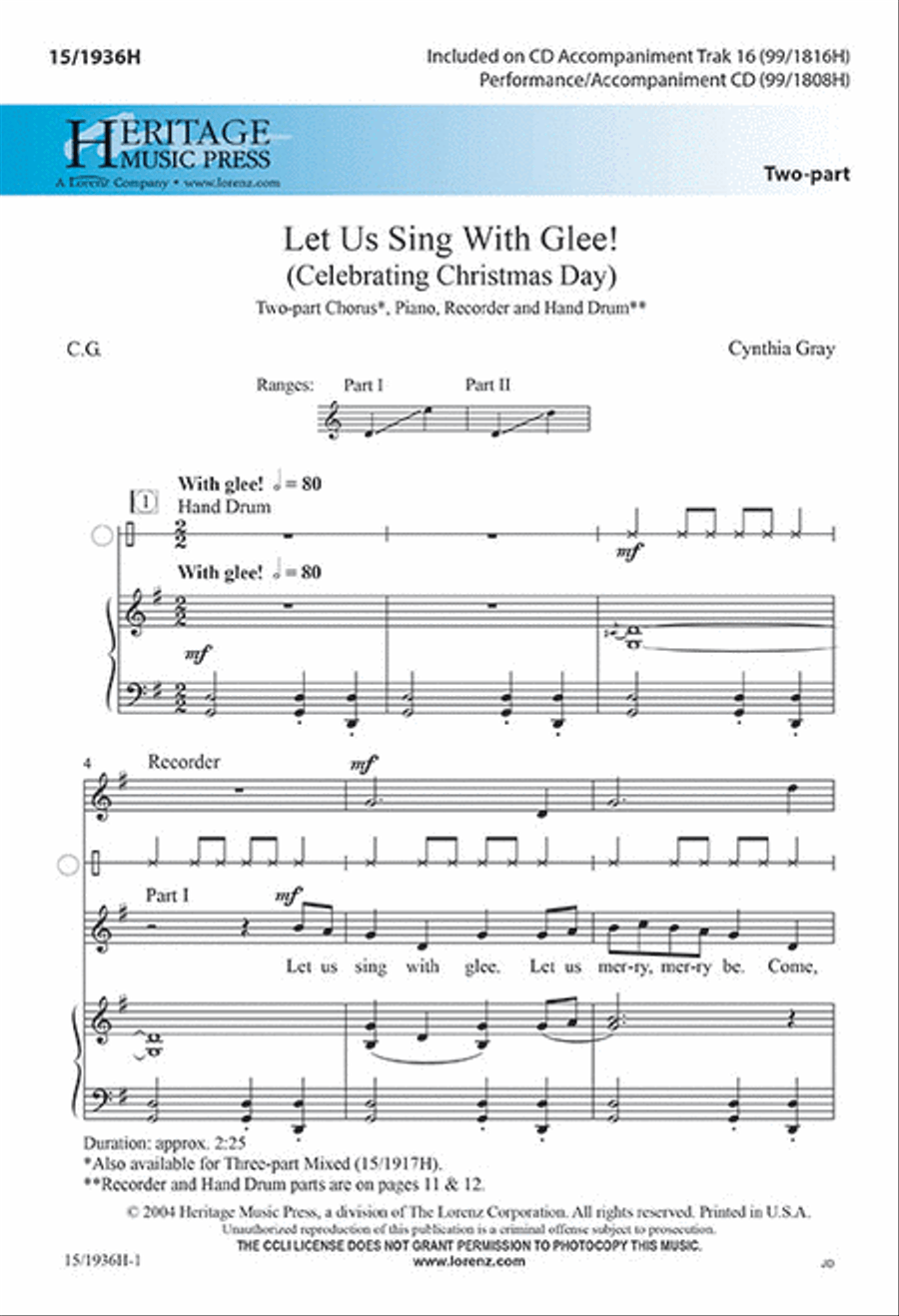 Let Us Sing with Glee! Let Us Sing with Glee! 2-Part scores gallery preview page 1