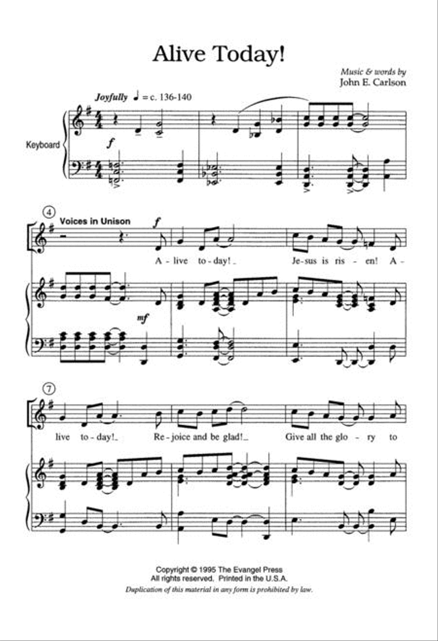 Alive Today! Alive Today! Unison Choir scores gallery preview page 2