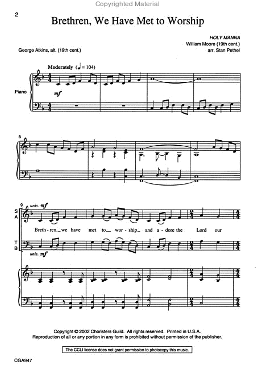 Brethren, We Have Met to Worship 4-Part scores gallery preview page 2