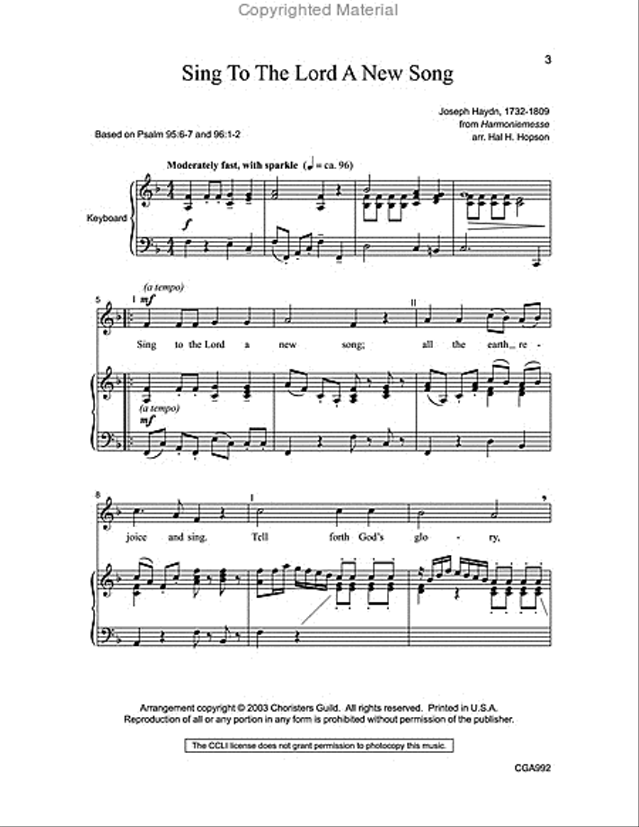 Sing to the Lord a New Song Unison Choir scores gallery preview page 2