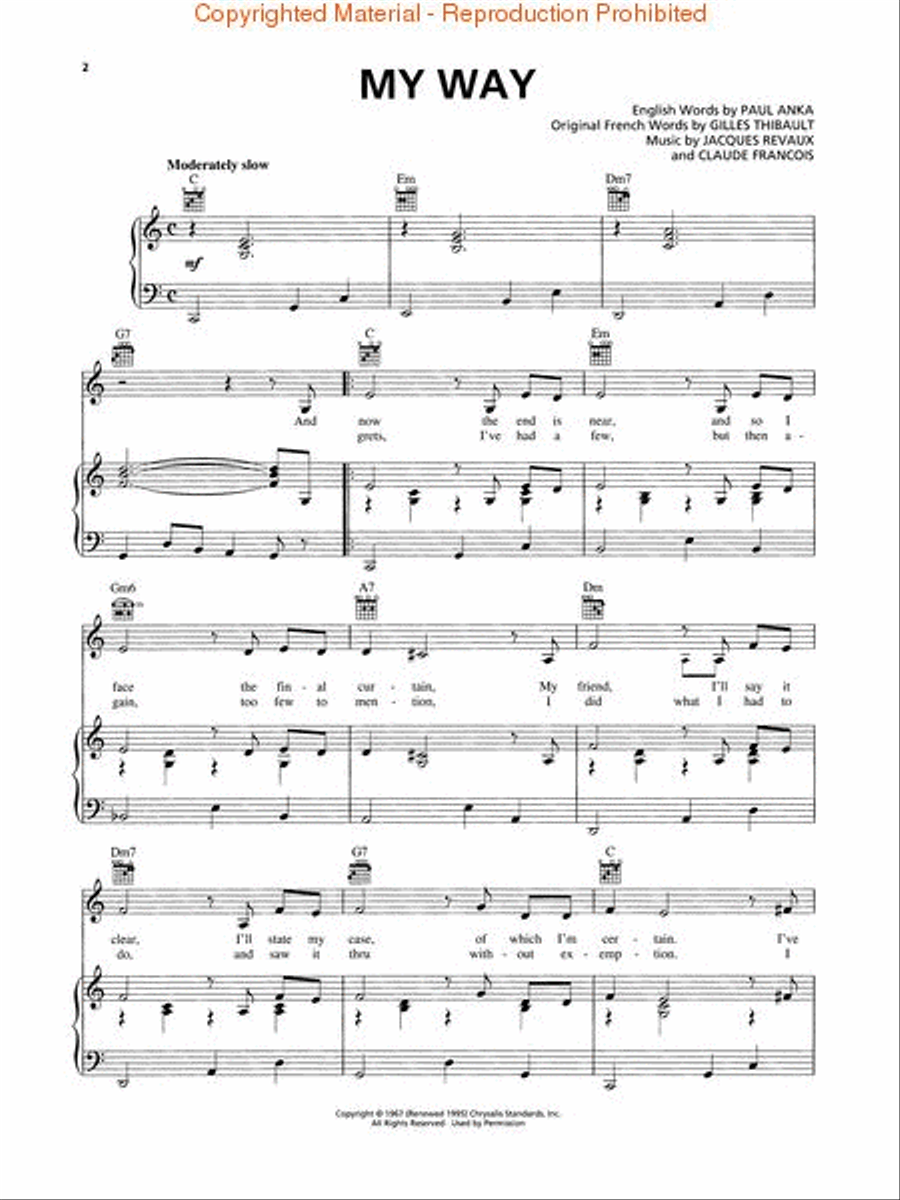 My Way Piano, Vocal, Guitar scores gallery preview page 2