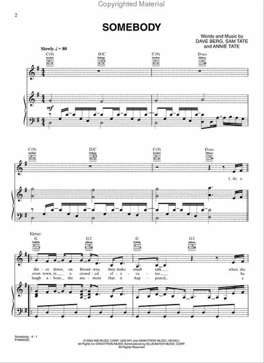 Somebody Piano, Vocal, Guitar scores gallery preview page 2