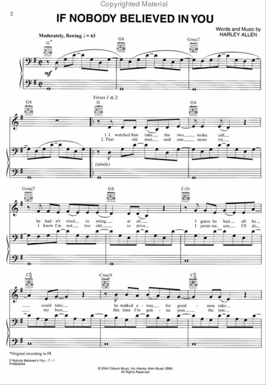 If Nobody Believed in You Piano, Vocal, Guitar scores gallery preview page 2