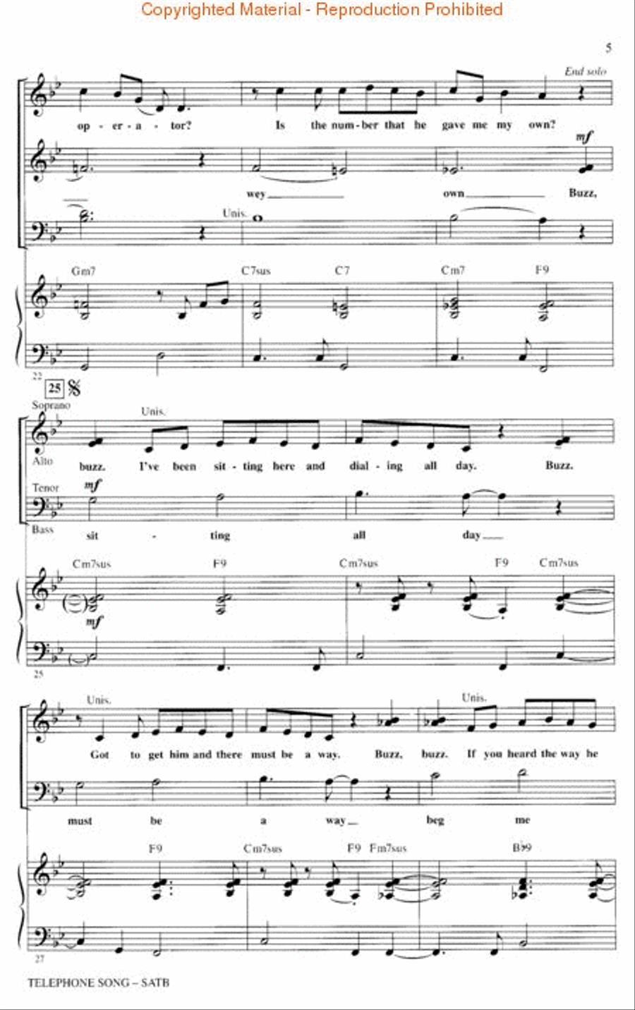 The Telephone Song 4-Part scores gallery preview page 3