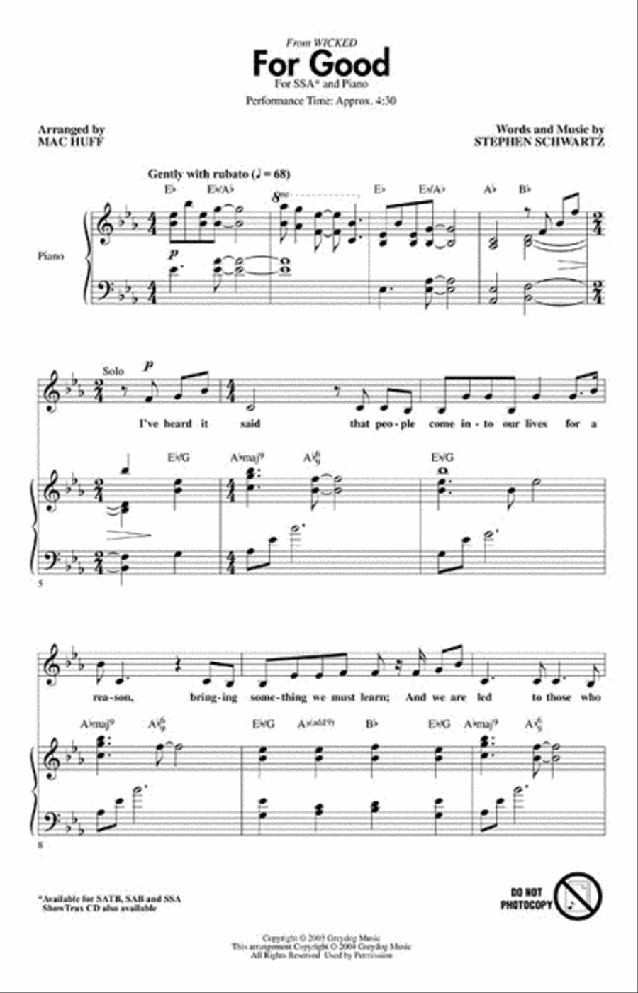 For Good (from Wicked) For Good (from Wicked) SSA scores gallery preview page 2