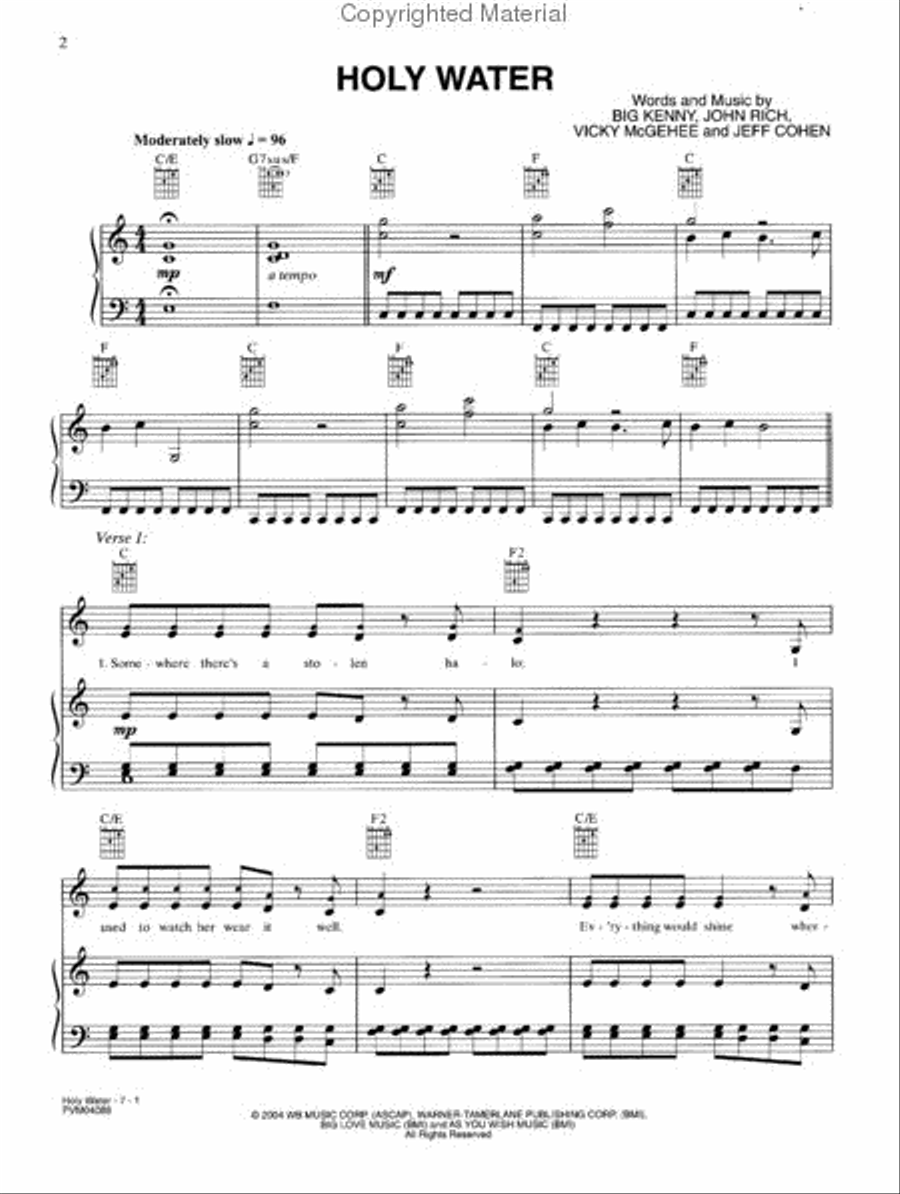 Holy Water Piano, Vocal, Guitar scores gallery preview page 2