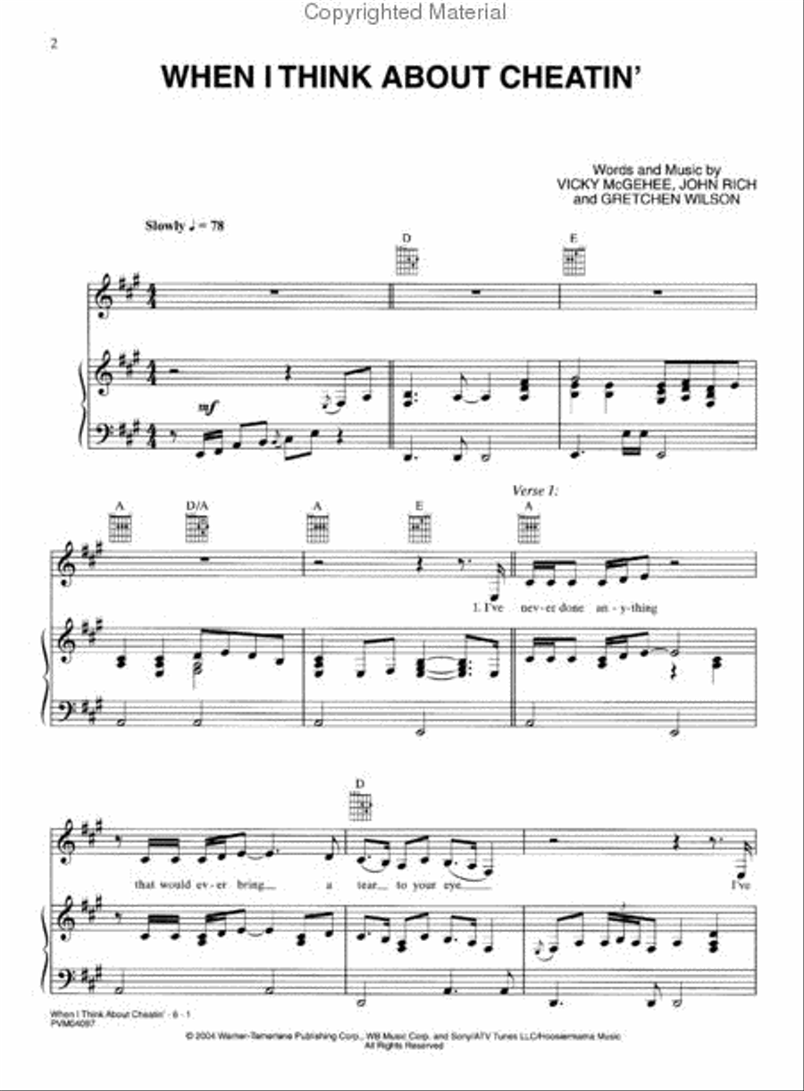 When I Think About Cheatin' by Gretchen Wilson Piano, Vocal, Guitar - Sheet Music page 2