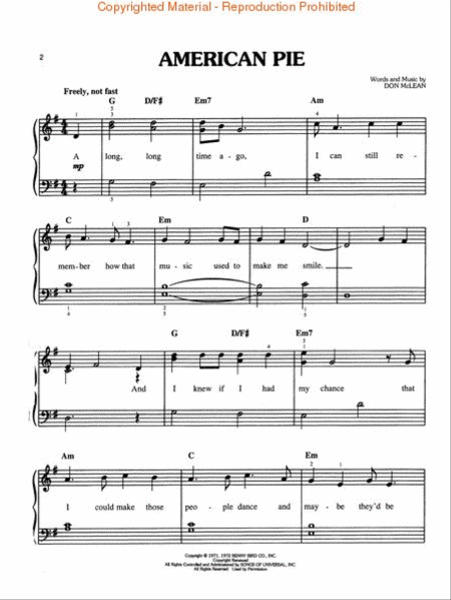 American Pie Piano, Vocal, Guitar scores gallery preview page 2