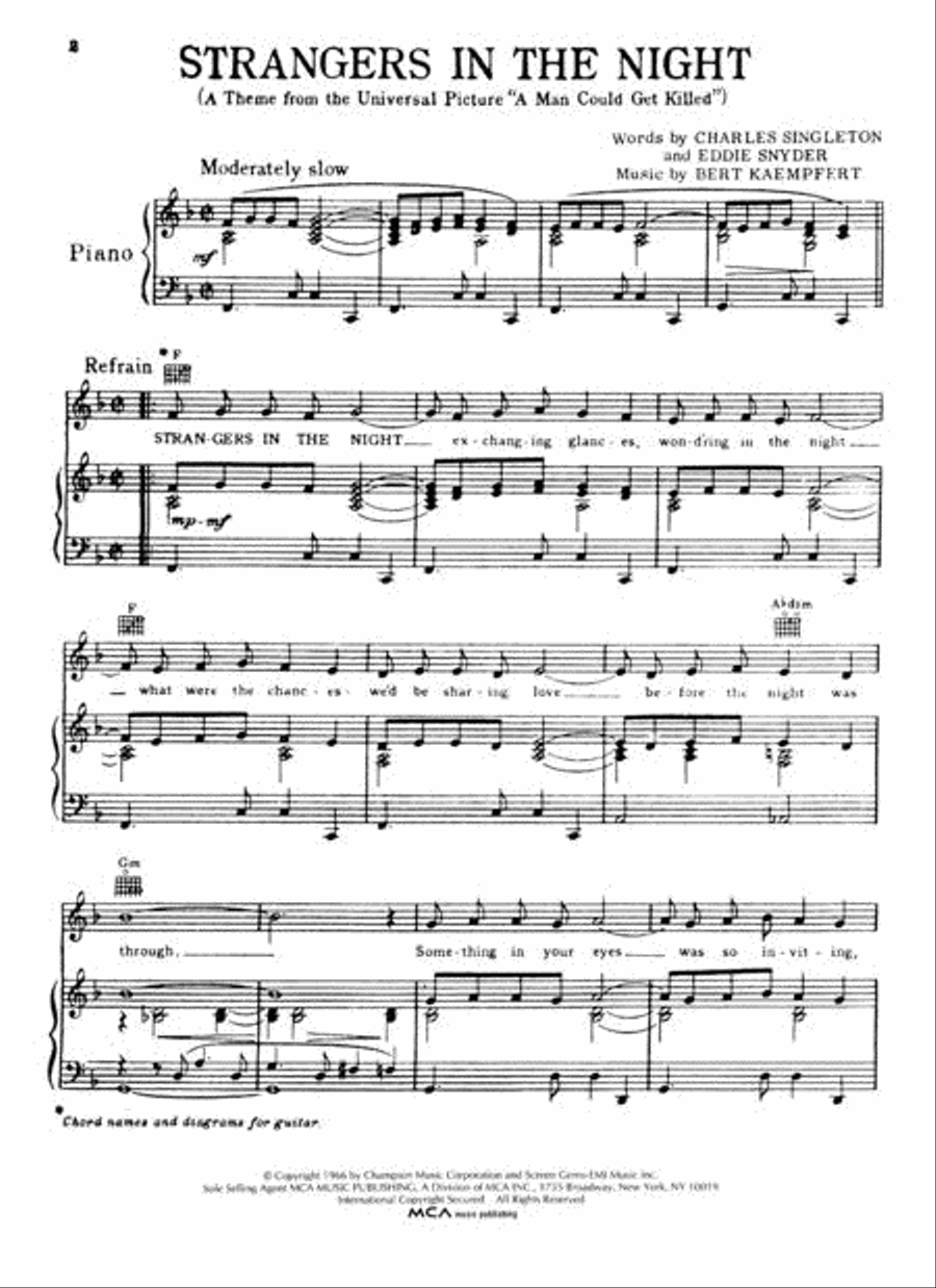 Strangers in the Night Piano, Vocal, Guitar scores gallery preview page 2