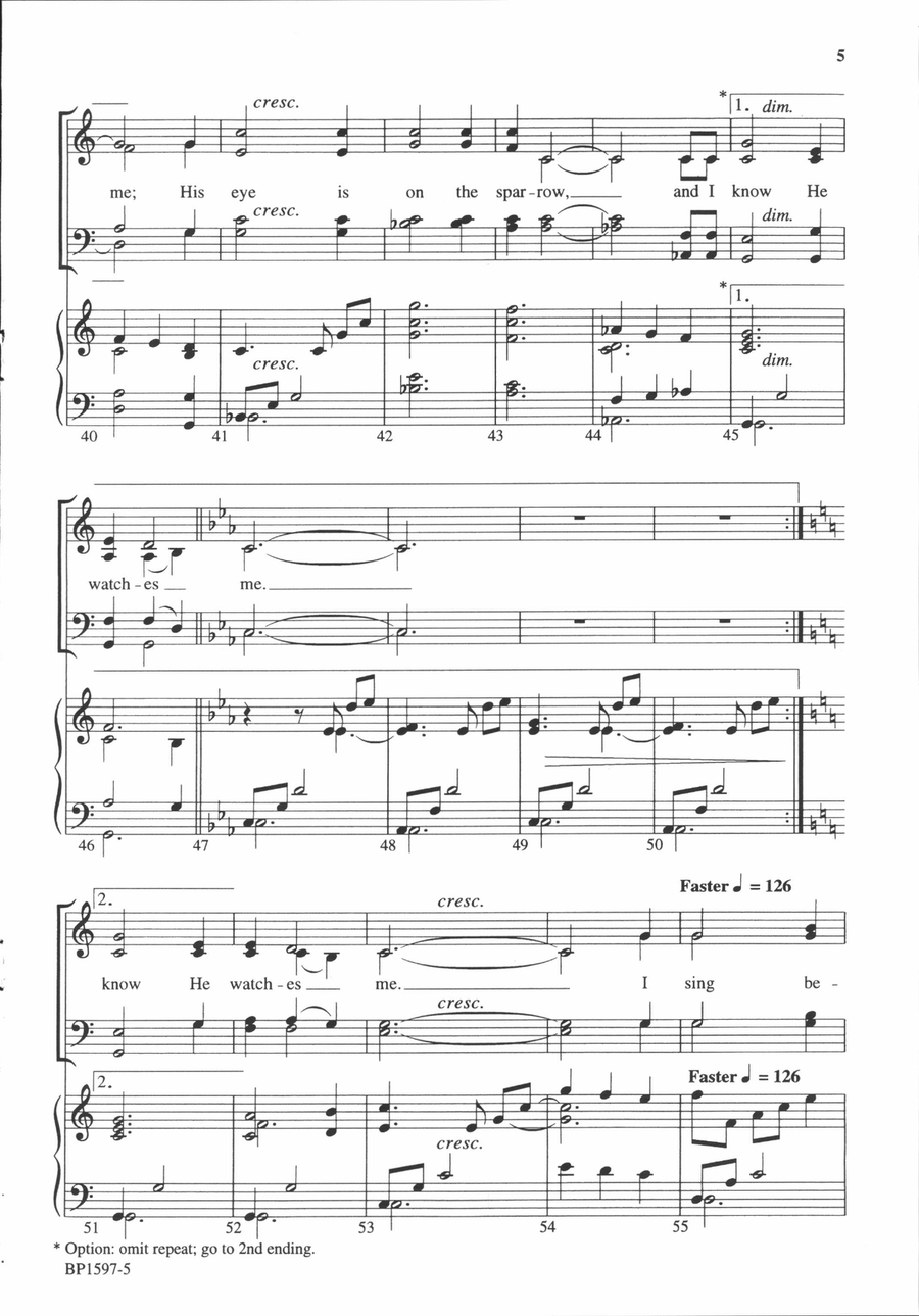 His Eye Is on the Sparrow 4-Part scores gallery preview page 5