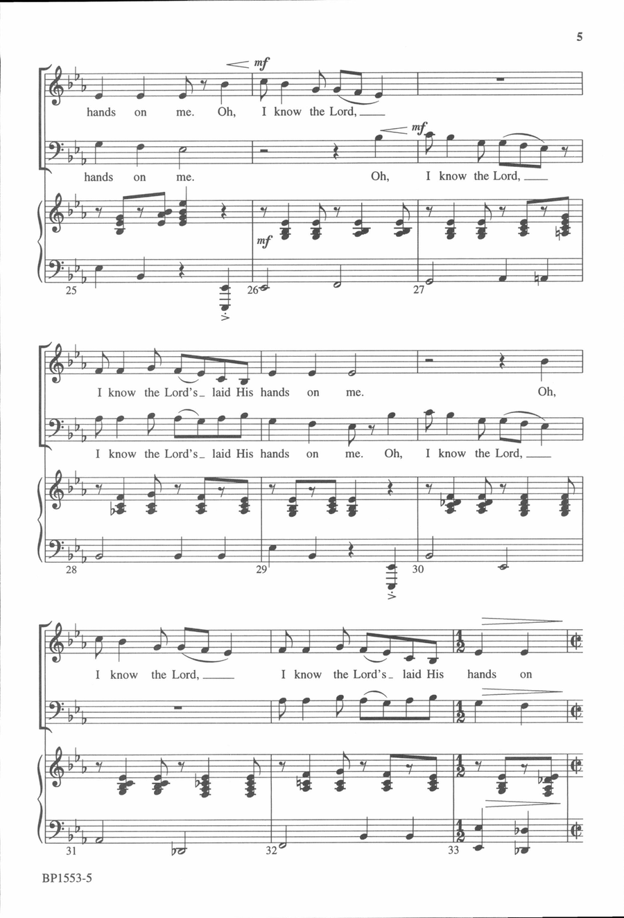 I Know the Lord's Laid His Hands on Me 4-Part scores gallery preview page 5