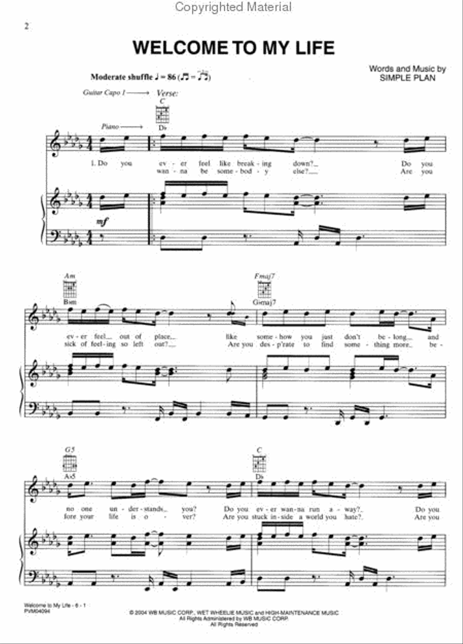 Welcome to My Life Piano, Vocal, Guitar scores gallery preview page 2