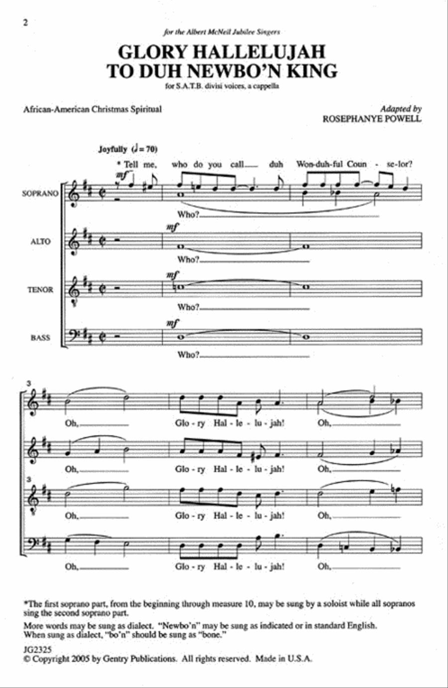 Glory Hallelujah to Duh Newbo'n King! 4-Part scores gallery preview page 2
