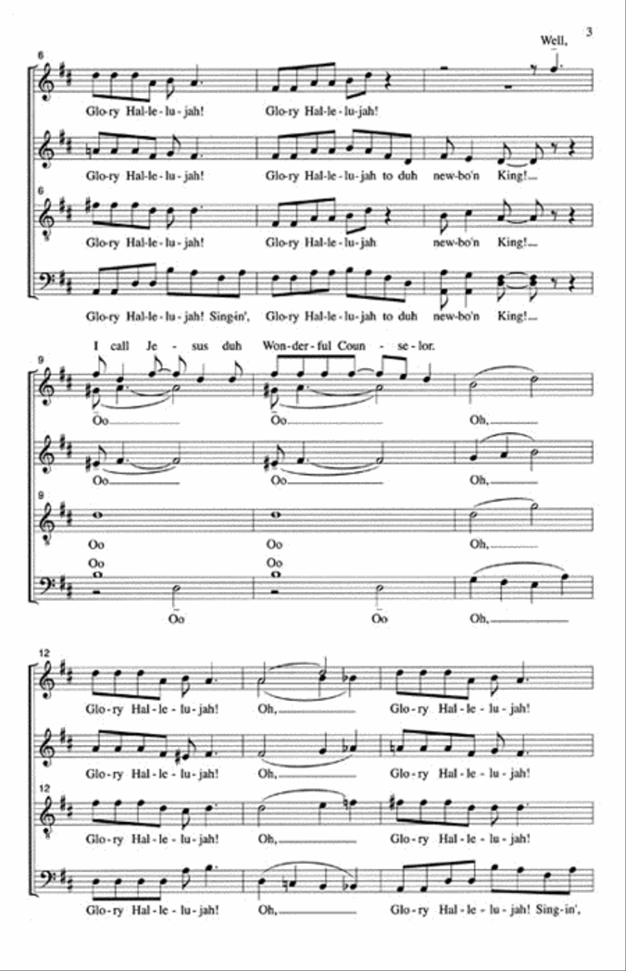 Glory Hallelujah to Duh Newbo'n King! 4-Part scores gallery preview page 3