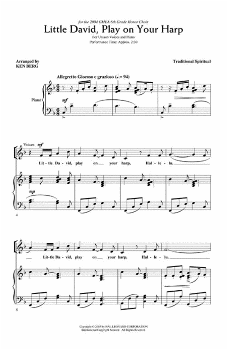 Little David, Play on Your Harp Unison Choir scores gallery preview page 2