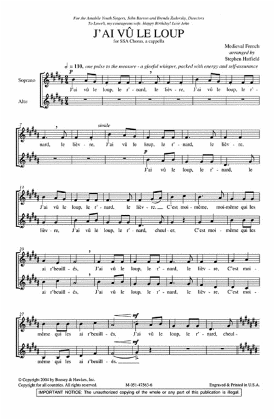 J'ai vû le loup J'ai vû le loup SSA scores gallery preview page 2