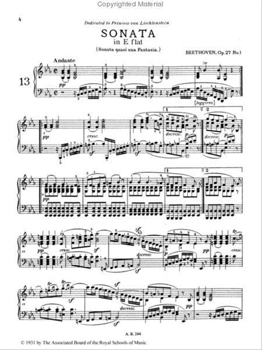 Piano Sonata in E flat, Op. 27 No. 1 Piano Method scores gallery preview page 2