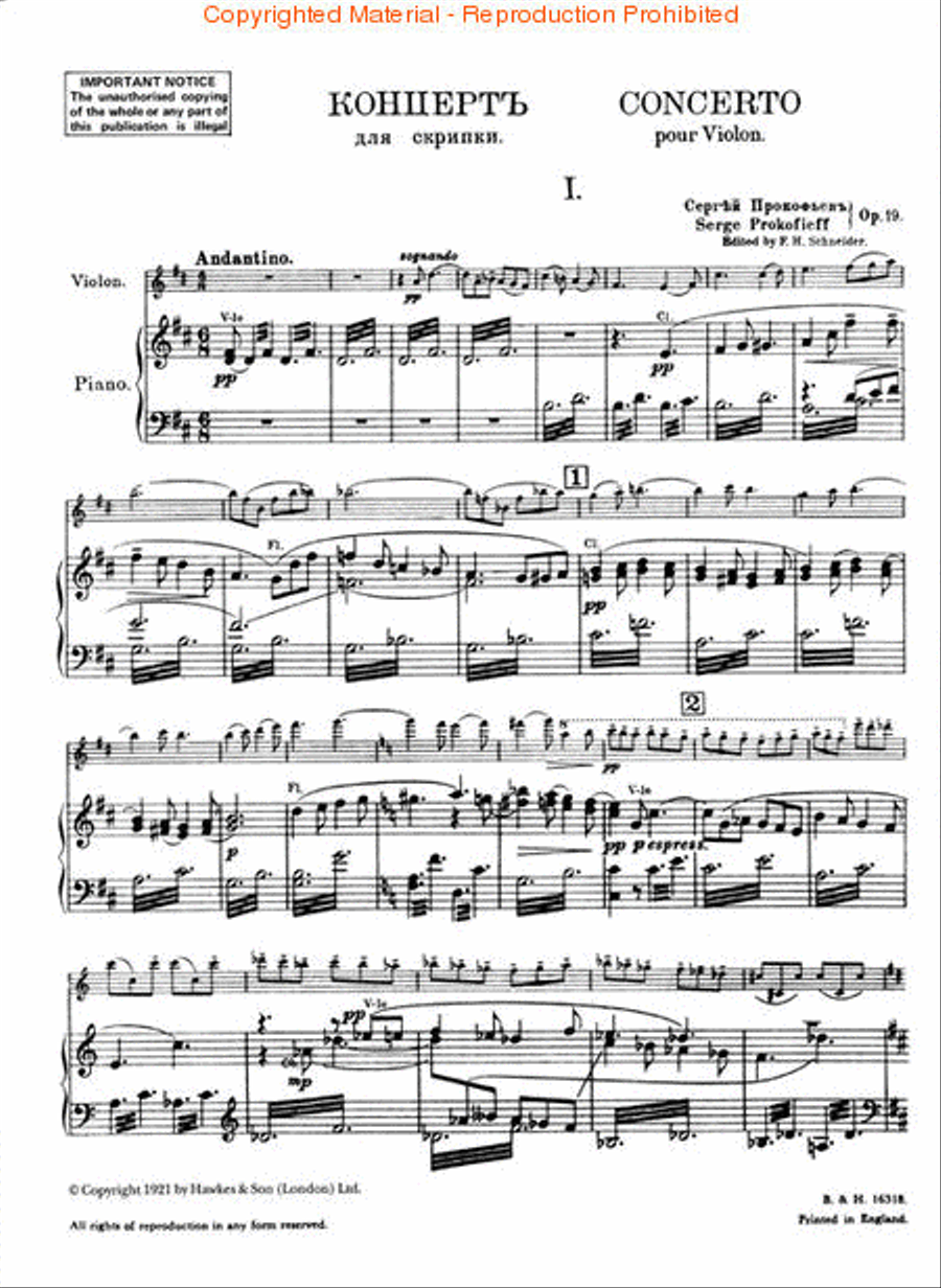 Concerto No. 1 in D Major, Op. 19 Violin Solo scores gallery preview page 2