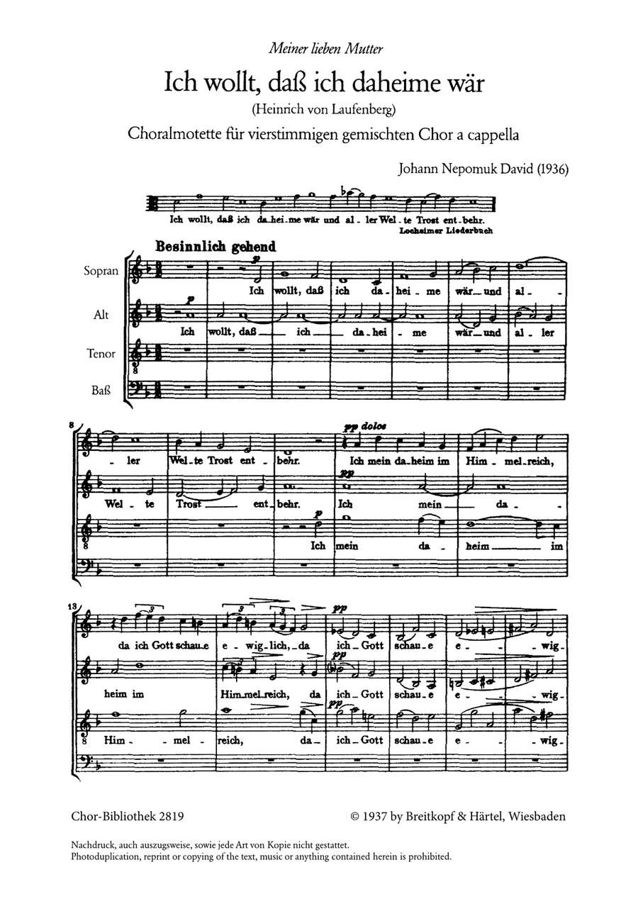 Ich wollt, dass ich daheime wär A Cappella scores gallery preview page 2