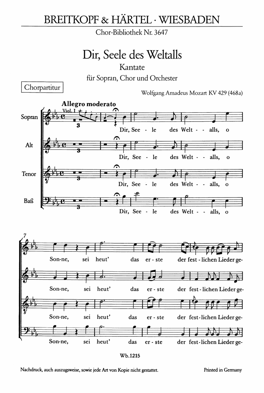 Dir, Seele des Weltalls K. 429 (468a) 4-Part scores gallery preview page 2