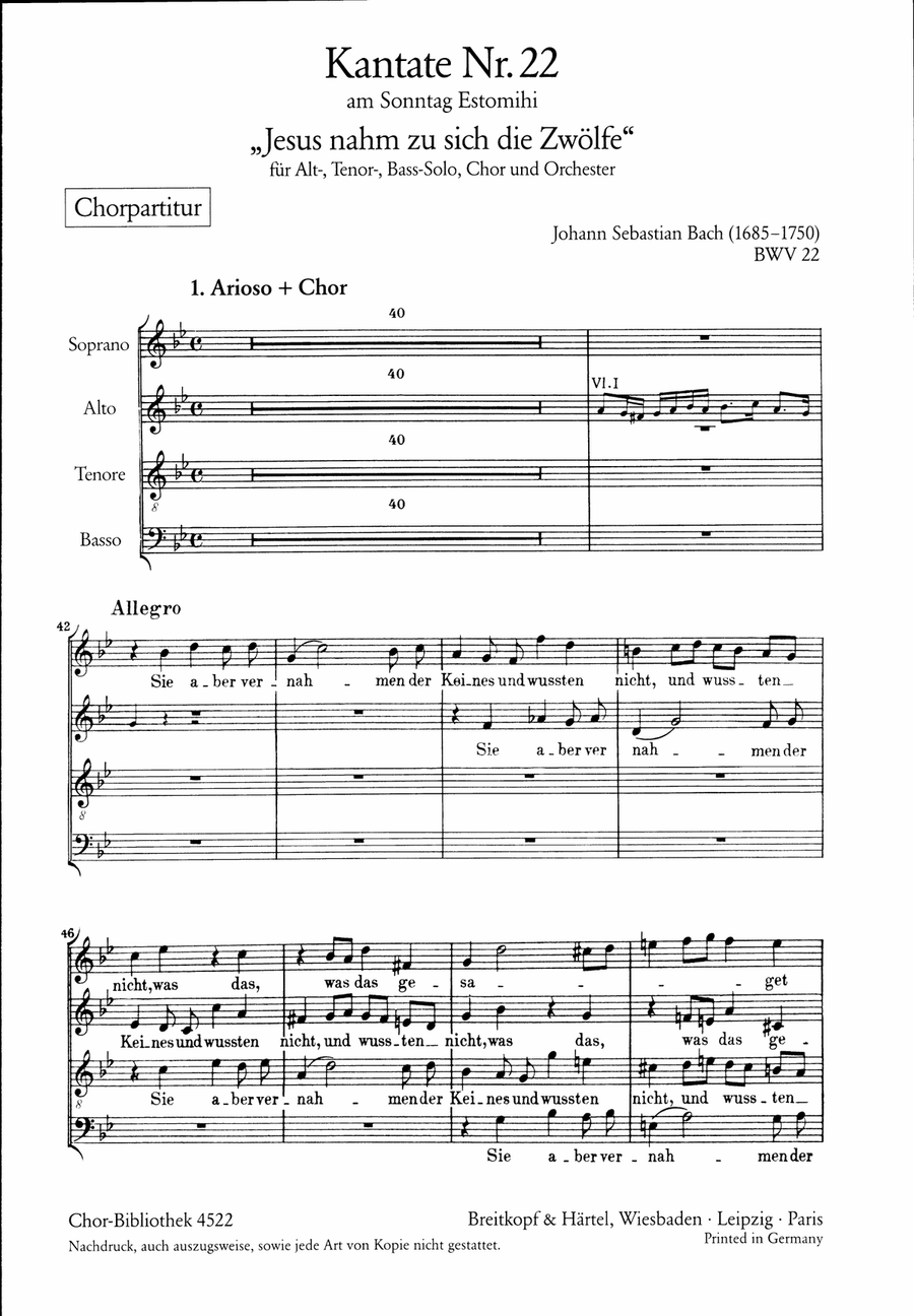 Cantata BWV 22 “Jesus nahm zu sich die Zwoelfe” ATB scores gallery preview page 2