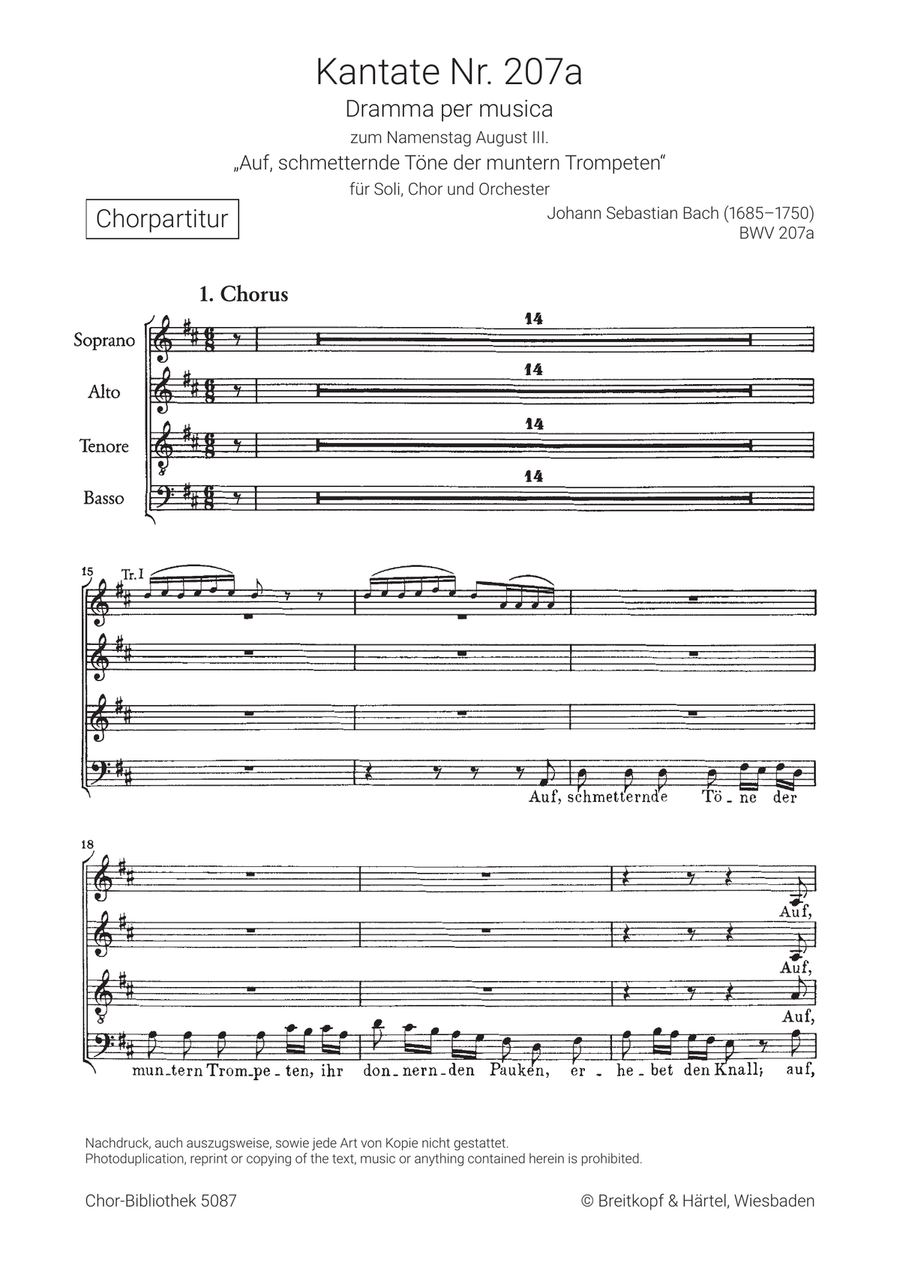 Cantata BWV 207a “Auf, schmetternde Töne der muntern Trompeten” 4-Part scores gallery preview page 2