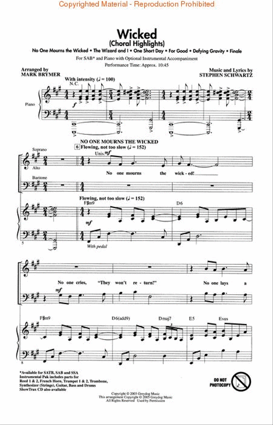 Wicked (Choral Highlights) 3-Part scores gallery preview page 2