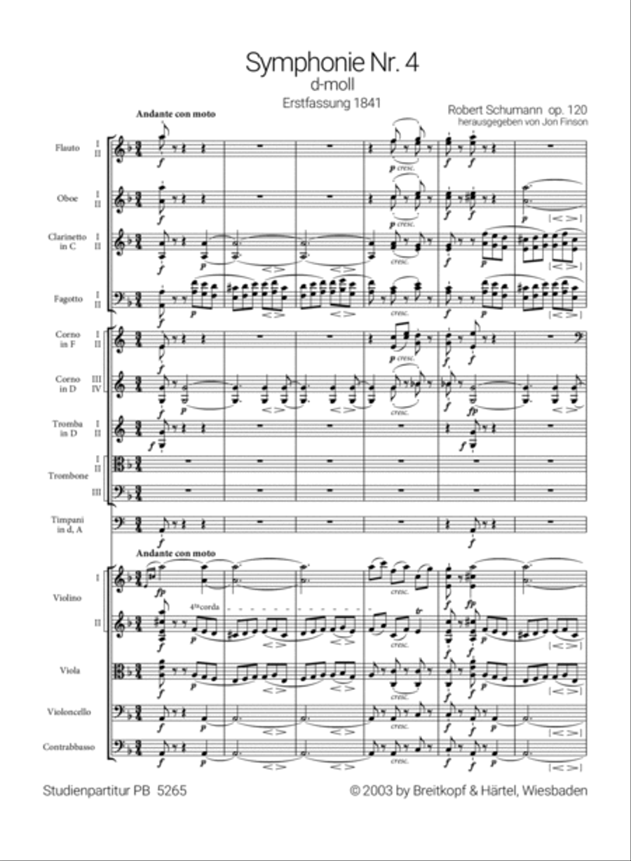 Symphony No. 4 in D minor Op. 120 Study Score scores gallery preview page 2