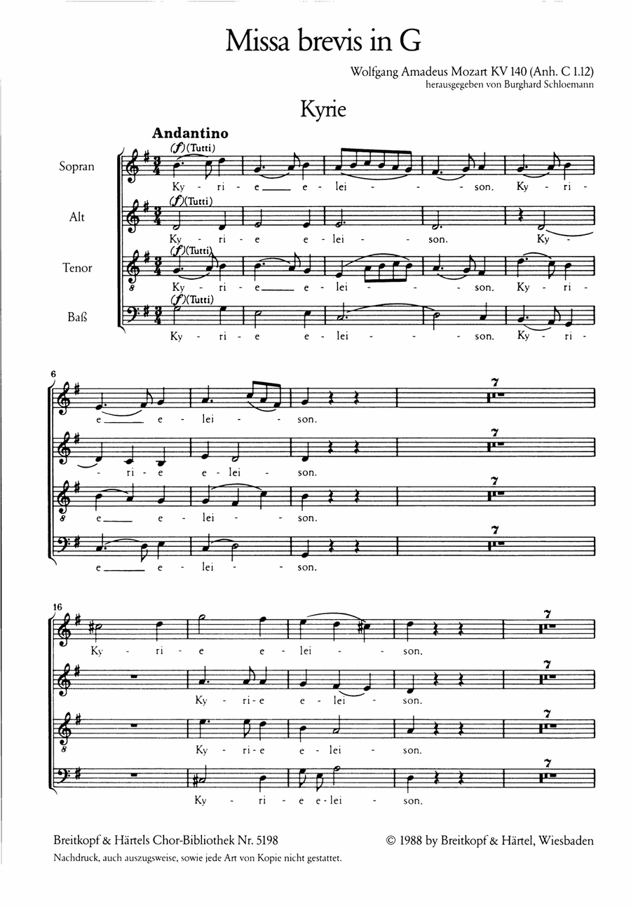 Missa brevis in G K. 140 (App. C 1.12) 4-Part scores gallery preview page 2