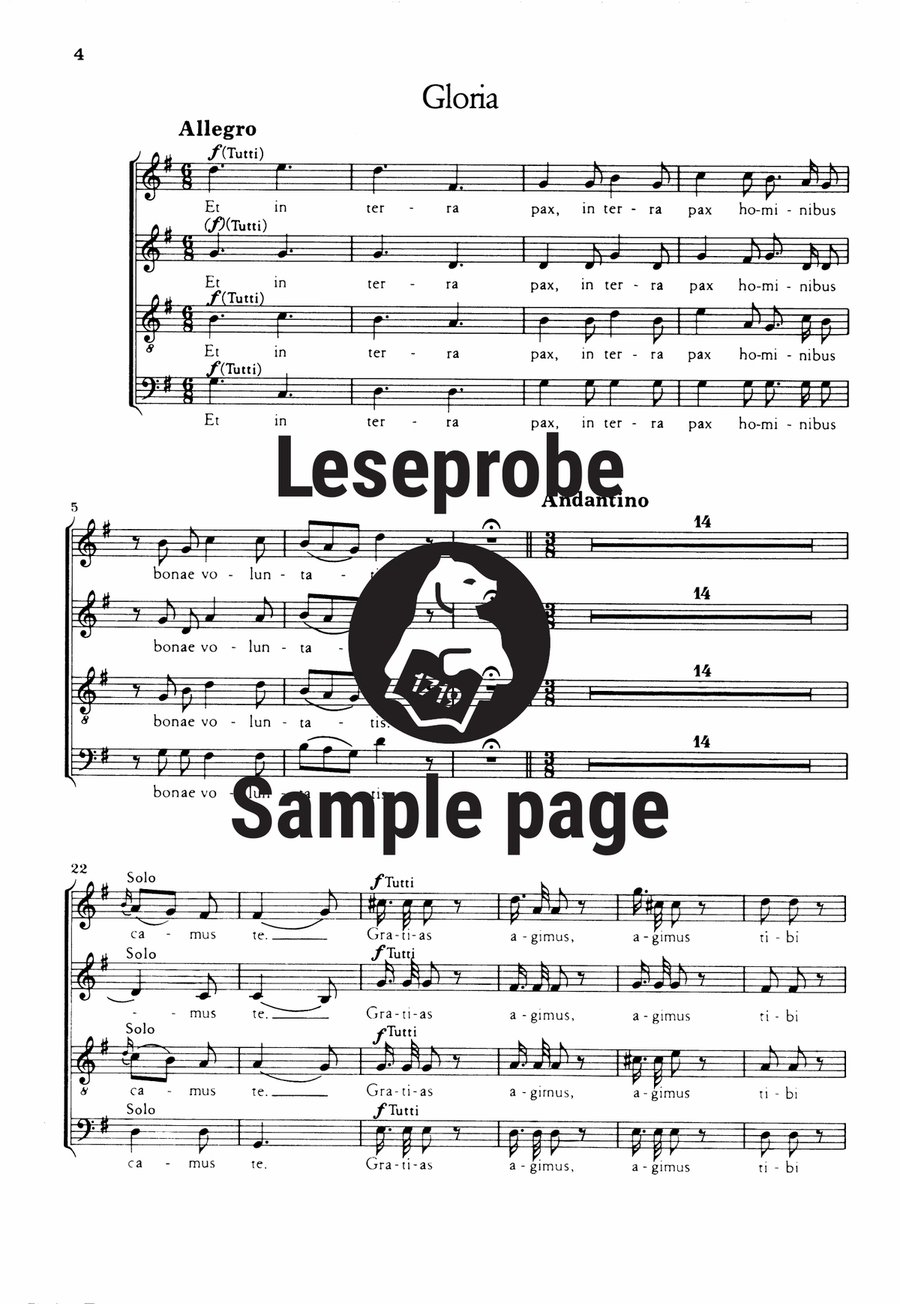 Missa brevis in G K. 140 (App. C 1.12) 4-Part scores gallery preview page 4