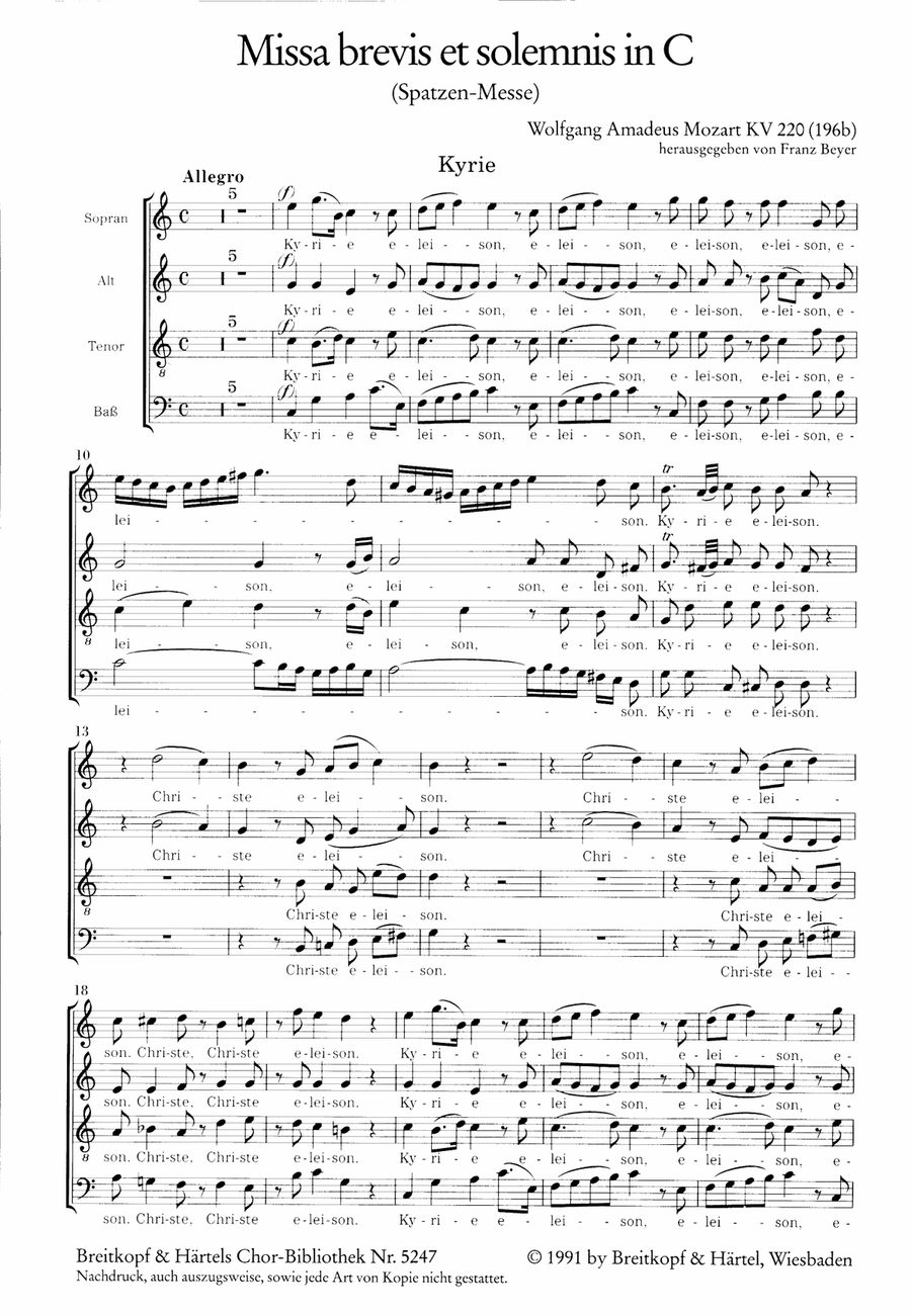 Missa brevis et solemnis in C K. 220 (196b) 4-Part scores gallery preview page 2