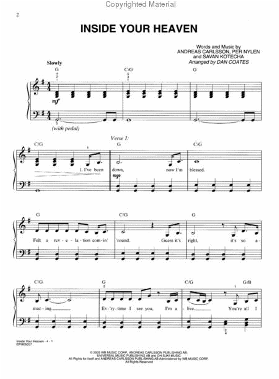 Inside Your Heaven - Easy Piano Easy Piano scores gallery preview page 2