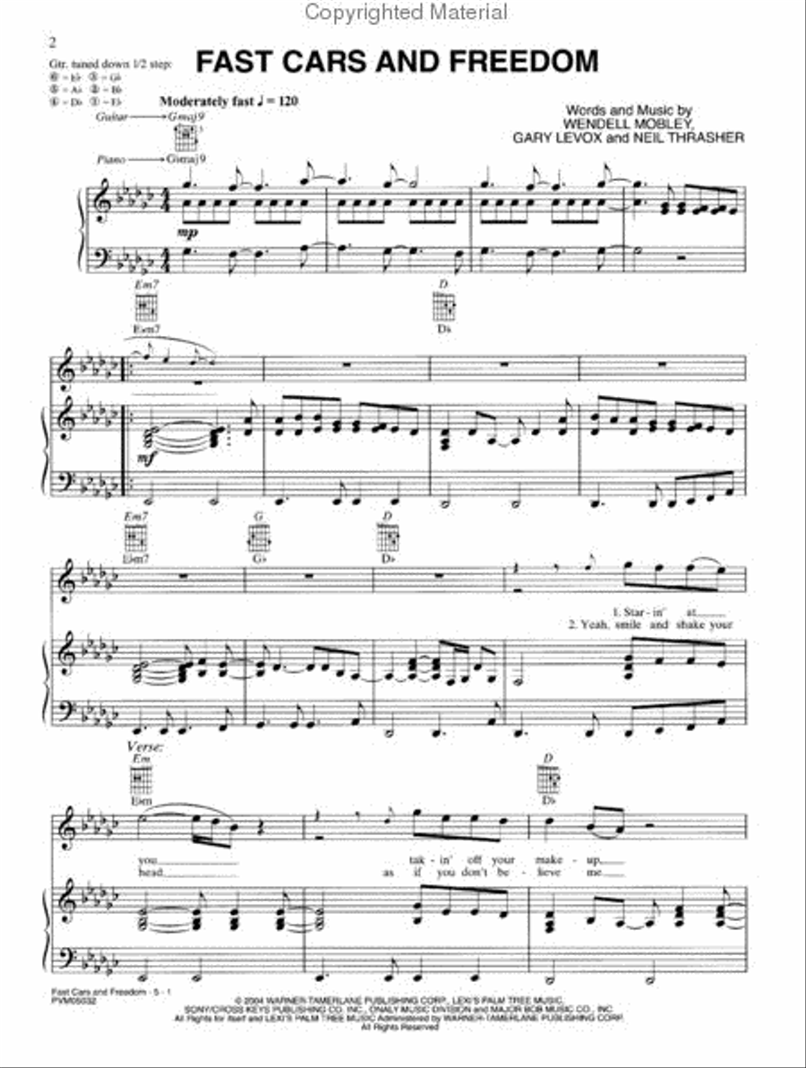 Fast Cars and Freedom Piano, Vocal, Guitar scores gallery preview page 2