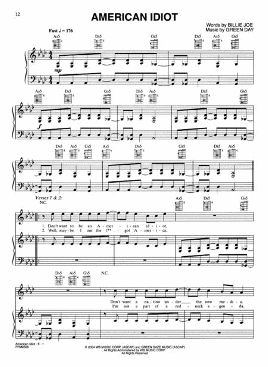 American Idiot Piano, Vocal, Guitar scores gallery preview page 2