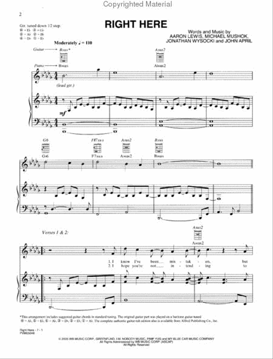 Right Here Piano, Vocal, Guitar scores gallery preview page 2