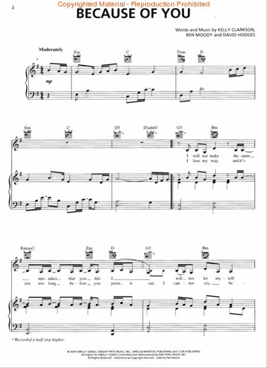 Because of You Piano, Vocal, Guitar scores gallery preview page 2