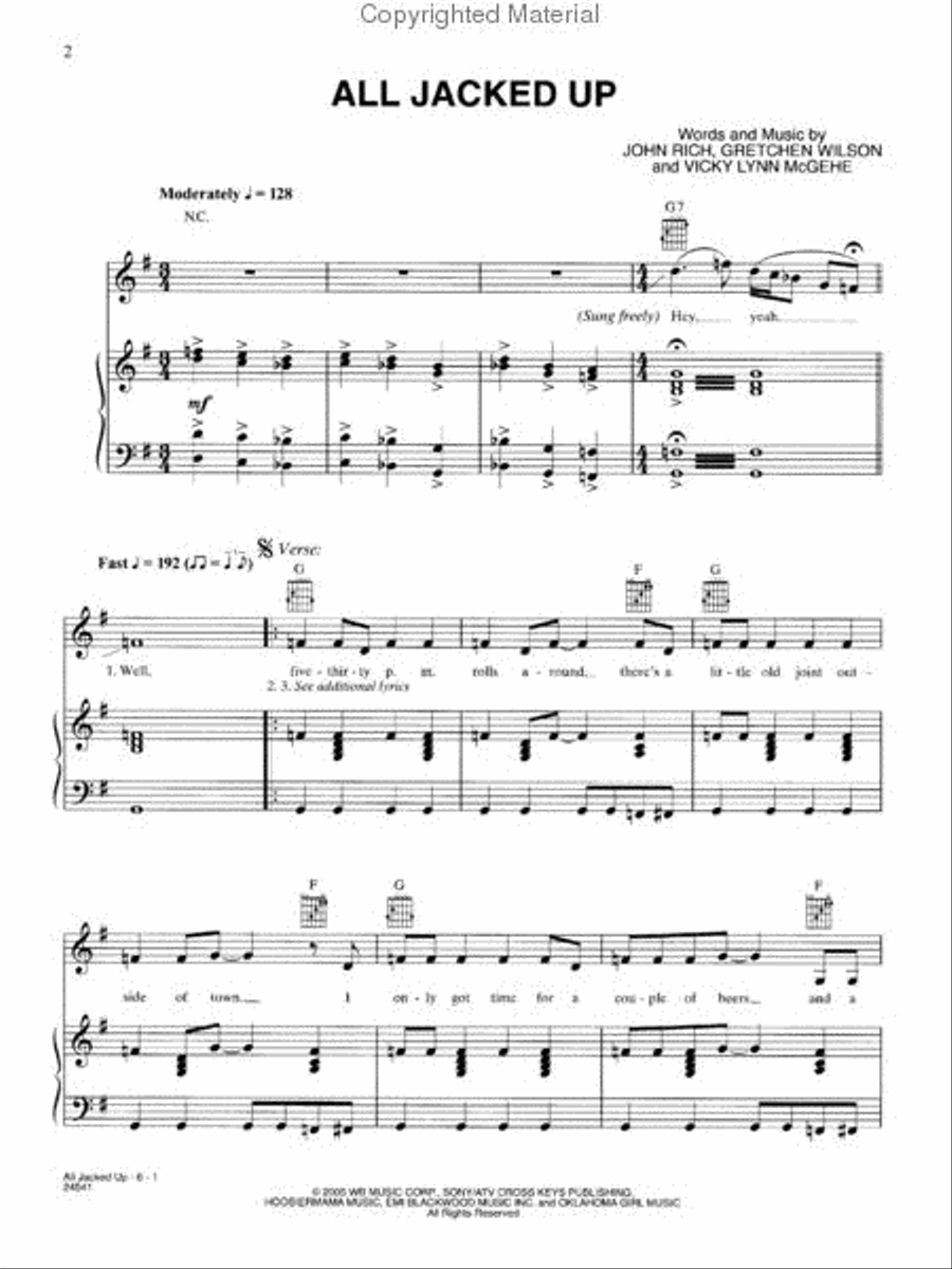 All Jacked Up Piano, Vocal, Guitar scores gallery preview page 2