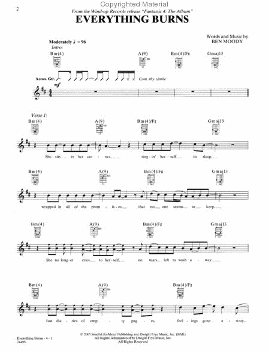 Everything Burns Guitar Tablature scores gallery preview page 2